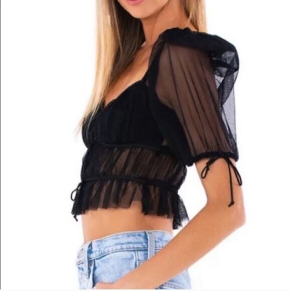 NWT🏷️For Love & Lemons Black Sheer Sunshine Crop Top - Picture 2 of 6